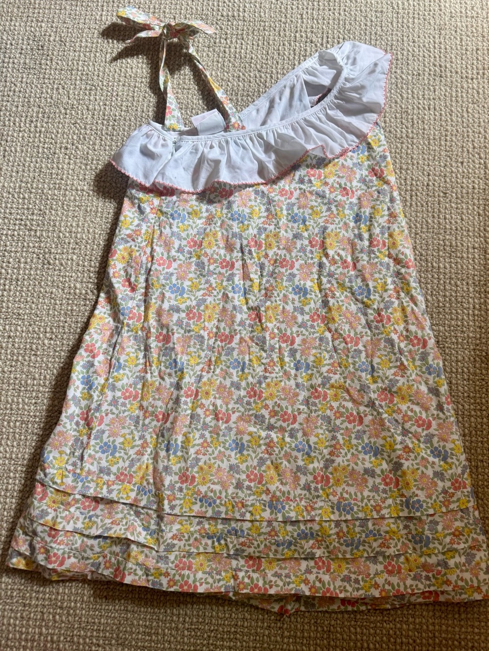 Girls Floral one shoulder Dress with White Ruffle